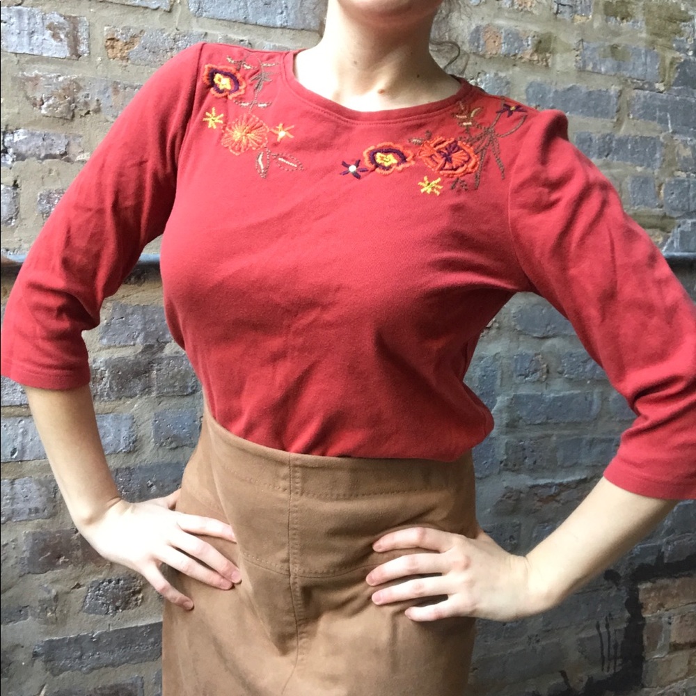 Boho Embroidered Vintage Burnt Orange top